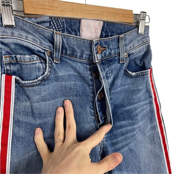Revice | Ruby Tuesday Racer Stripe Raw Hem High Rise Jeans 26 - Picture 6 of 15